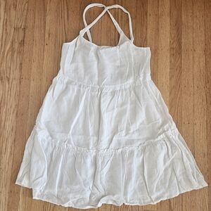 Saks Fifth Avenue White Tiered Linen Dress with Crossback Straps Size M